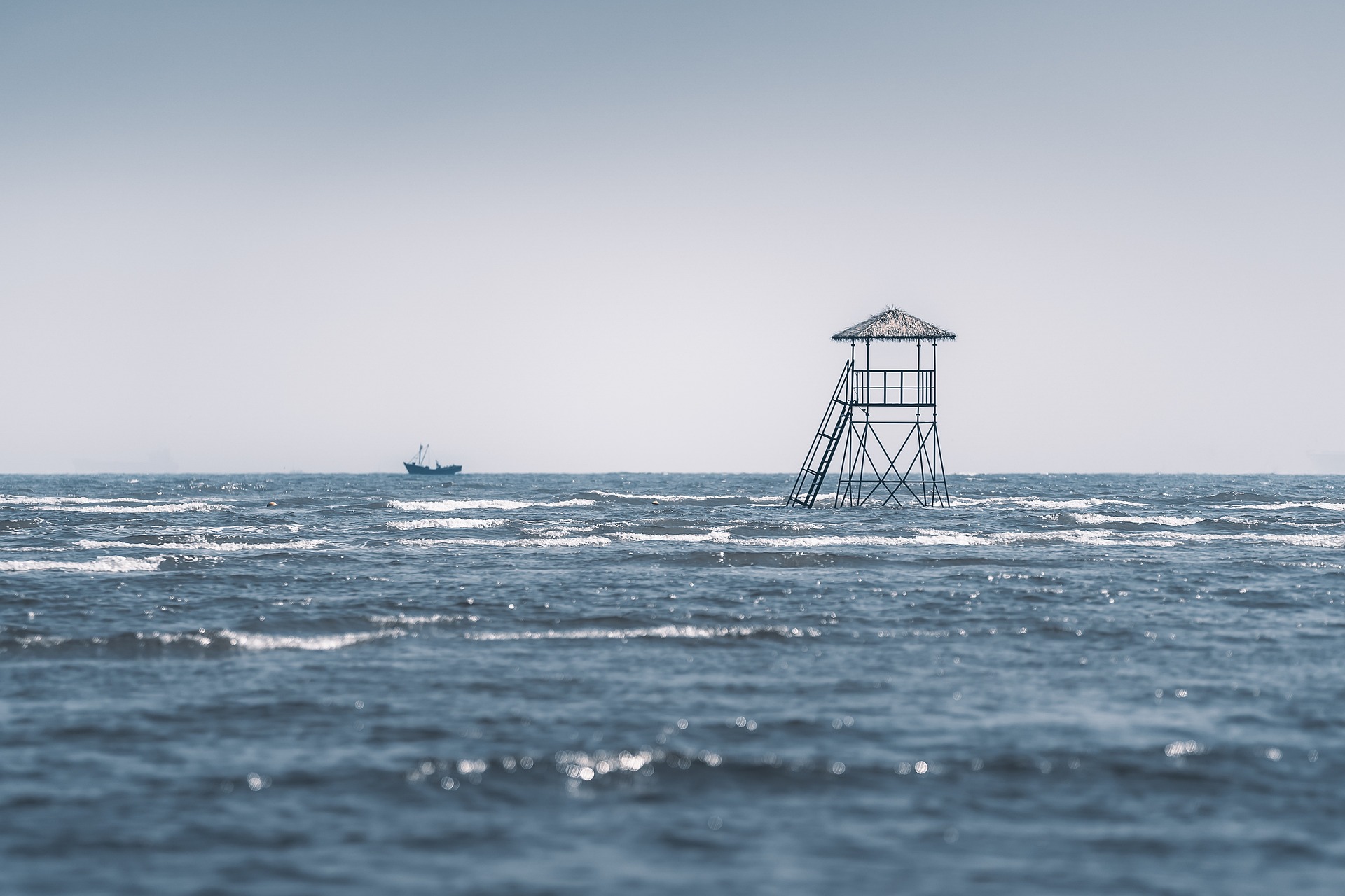 drowned tower in sea