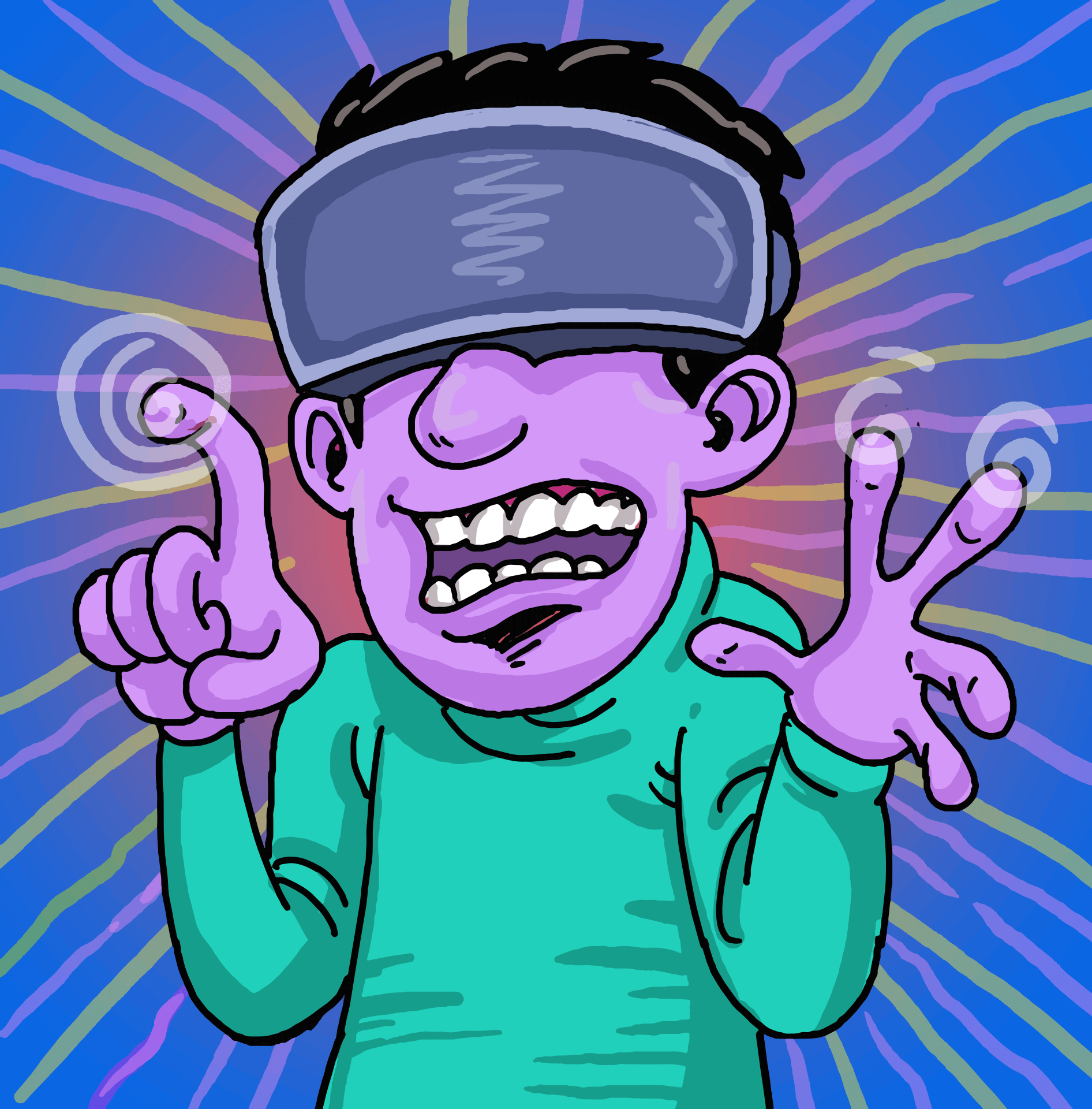 Cartoon of a man with VR box