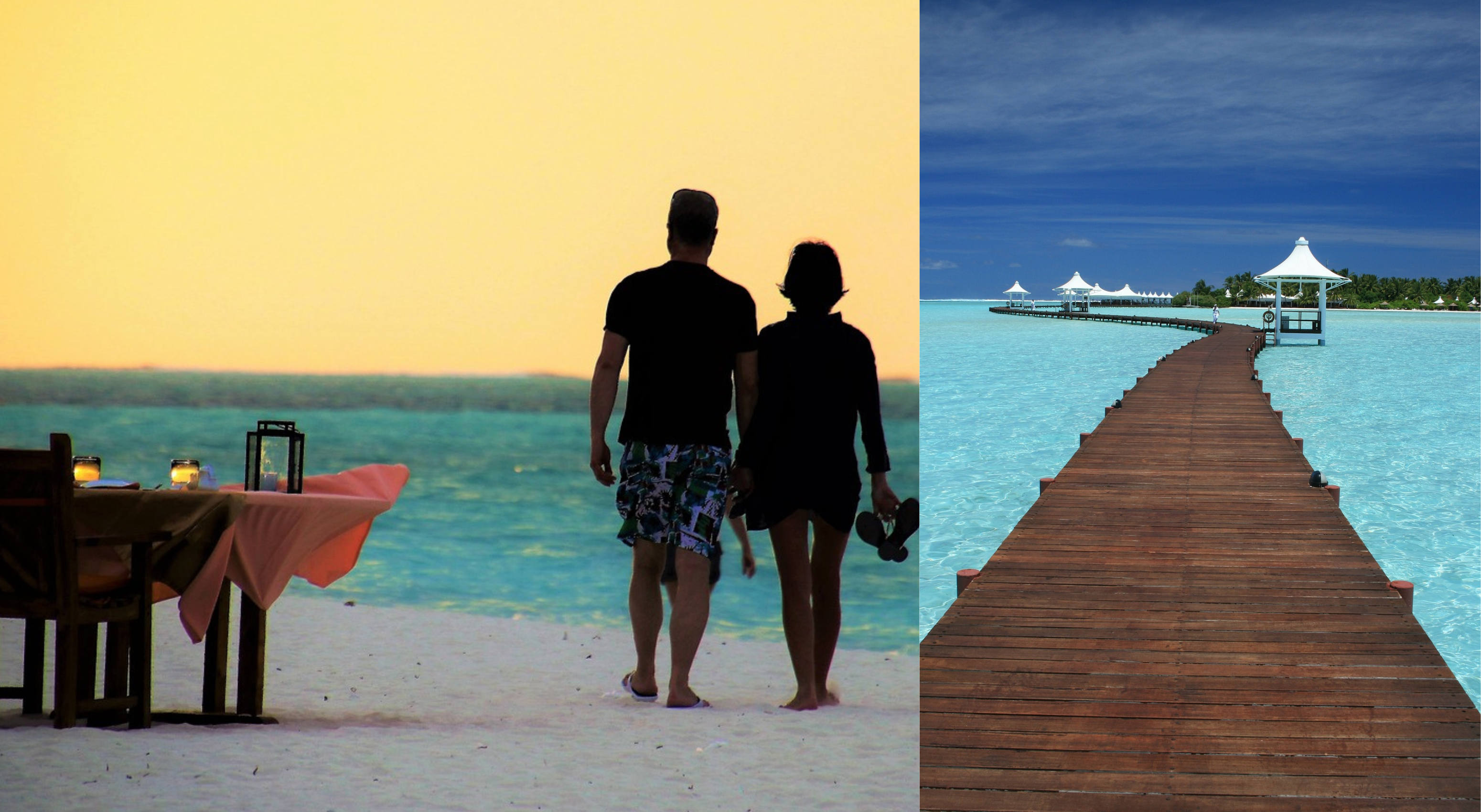 beach of maldives and couple walking in Top 7 Travel Destinations in the World That Offer Visa Free Entry for Indians - Maldives